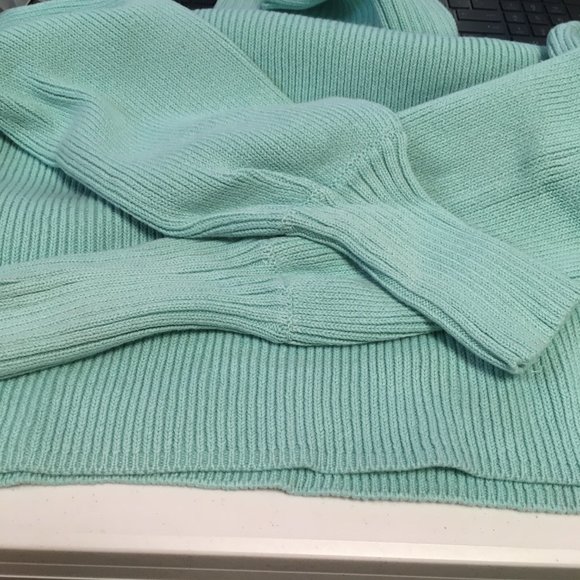 Wild Fable Cropped Sweater Cowl Neck Ribbed Knit Long Sleeve Turquoise NWT Sz S - Picture 3 of 8